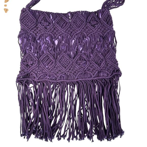 Earthbound Trading Co Purple Macrame Crochet Bag Crossbody New - Picture 12 of 16